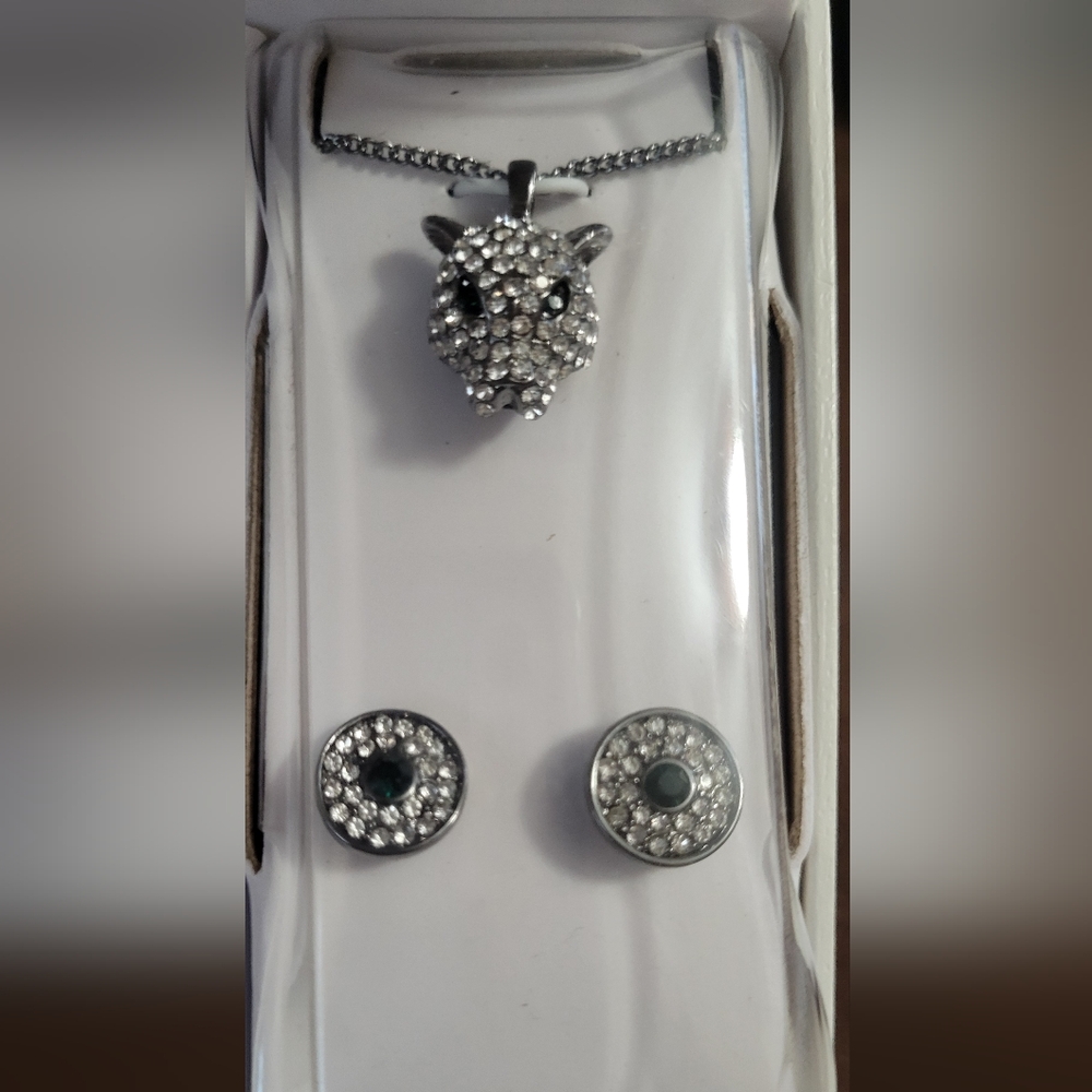 Jessica Simpson silver jaguar necklace and earring set.